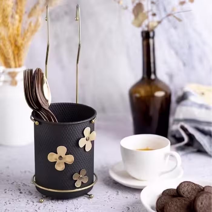 جای قاشقی و کفگیر مشکی مدل اقتصادی رنگی گلدار آسمان رنگ کاملا ثابت در تنوع رنگ کد 118ERG  