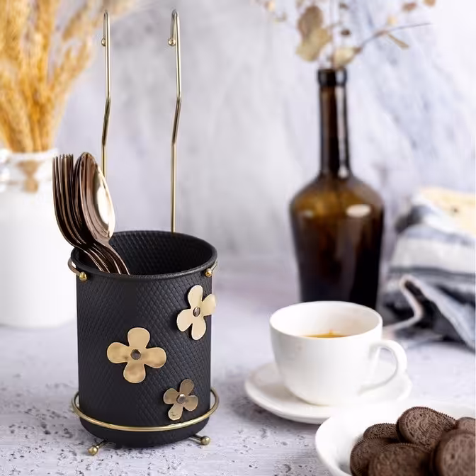 جای قاشقی و کفگیر مشکی مدل اقتصادی رنگی گلدار آسمان رنگ کاملا ثابت در تنوع رنگ کد 118ERG