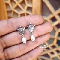 گوشواره تاج نقره و مروارید اصل پرورشی