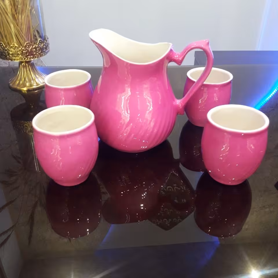 پارچ و لیوان صورتی سرخابی