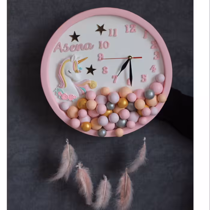 تابلو  ساعت دار و پردار طرح یونیکورن