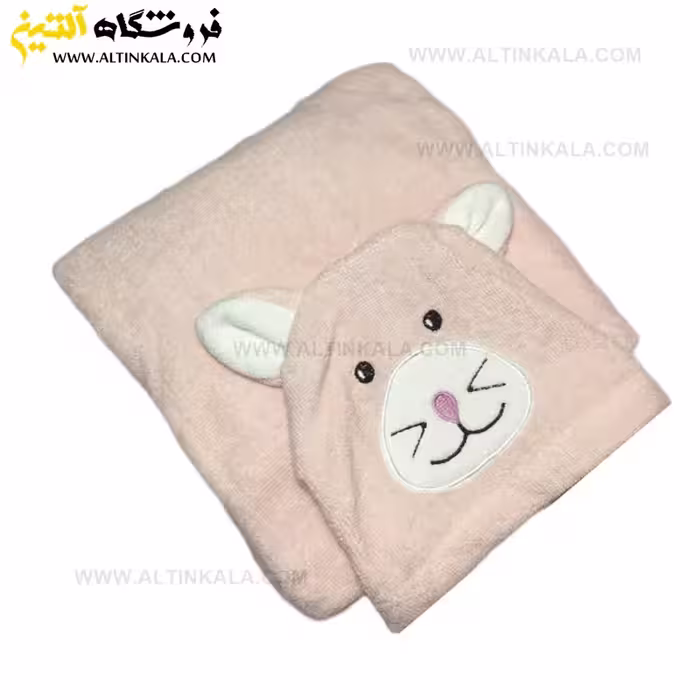 حوله پالتویی کودک سلین طرح گربه صورتی روشن سایز 8-9