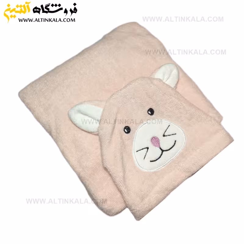 حوله پالتویی کودک سلین طرح گربه صورتی روشن سایز 8-9