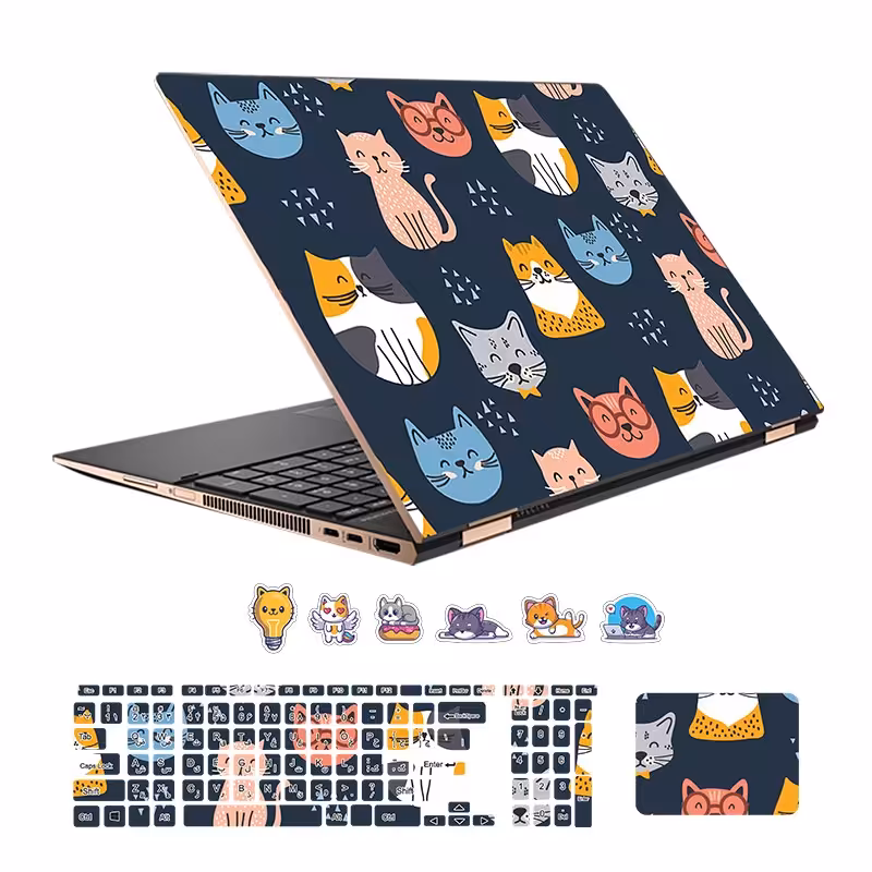 اسکین(برچسب) لپتاپ به همراه استکیر کیبورد و تاچ پد-طرح گربه-کد100-سفارشی