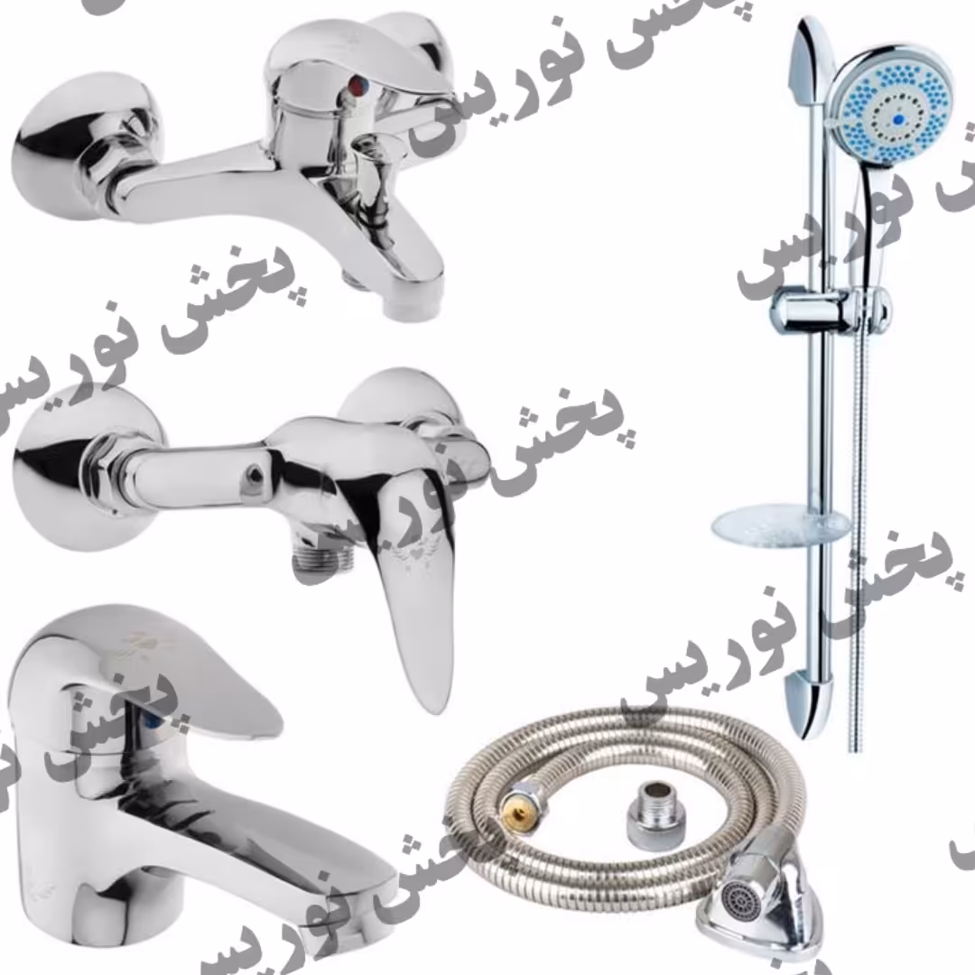 ست شیرآلات نقره ای مدل جانا(به همراه علم دوش و شلنگ توالت)