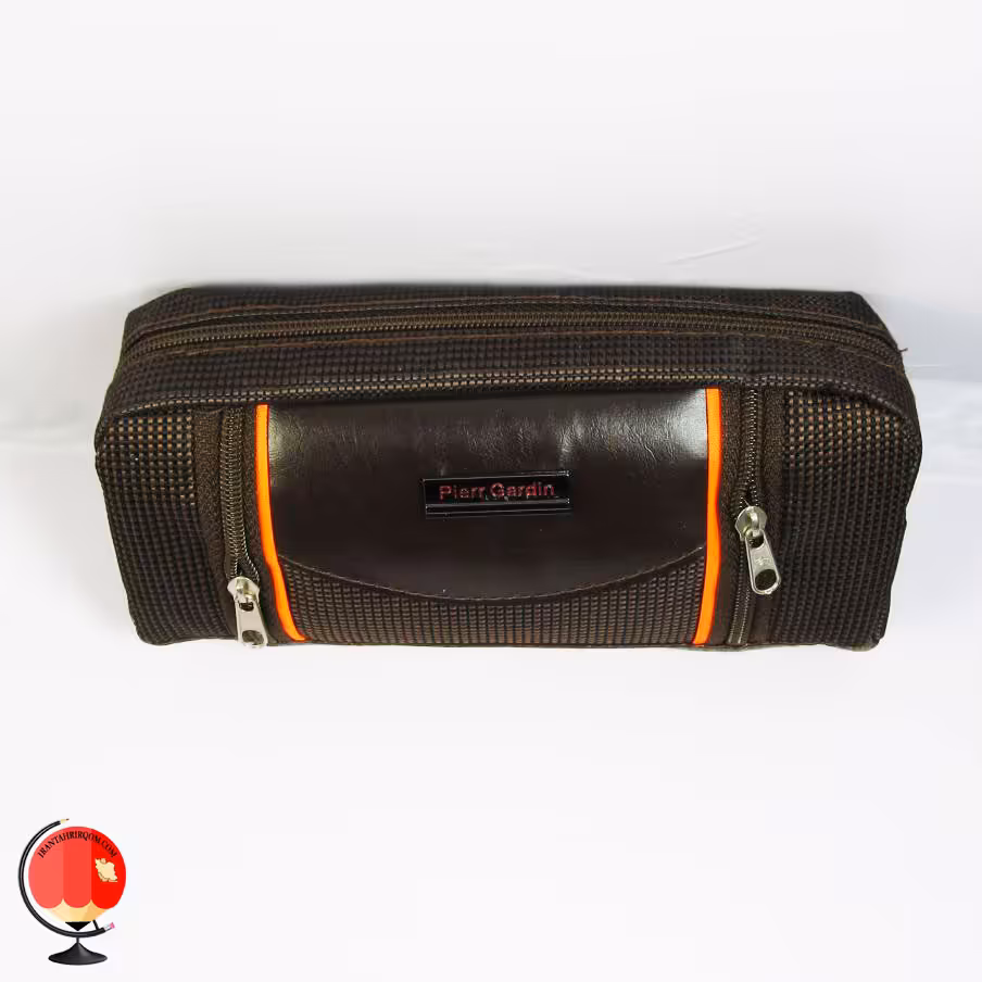 جامدادی اسپرت سه زیپ طرح پیرکاردین قهوه ای