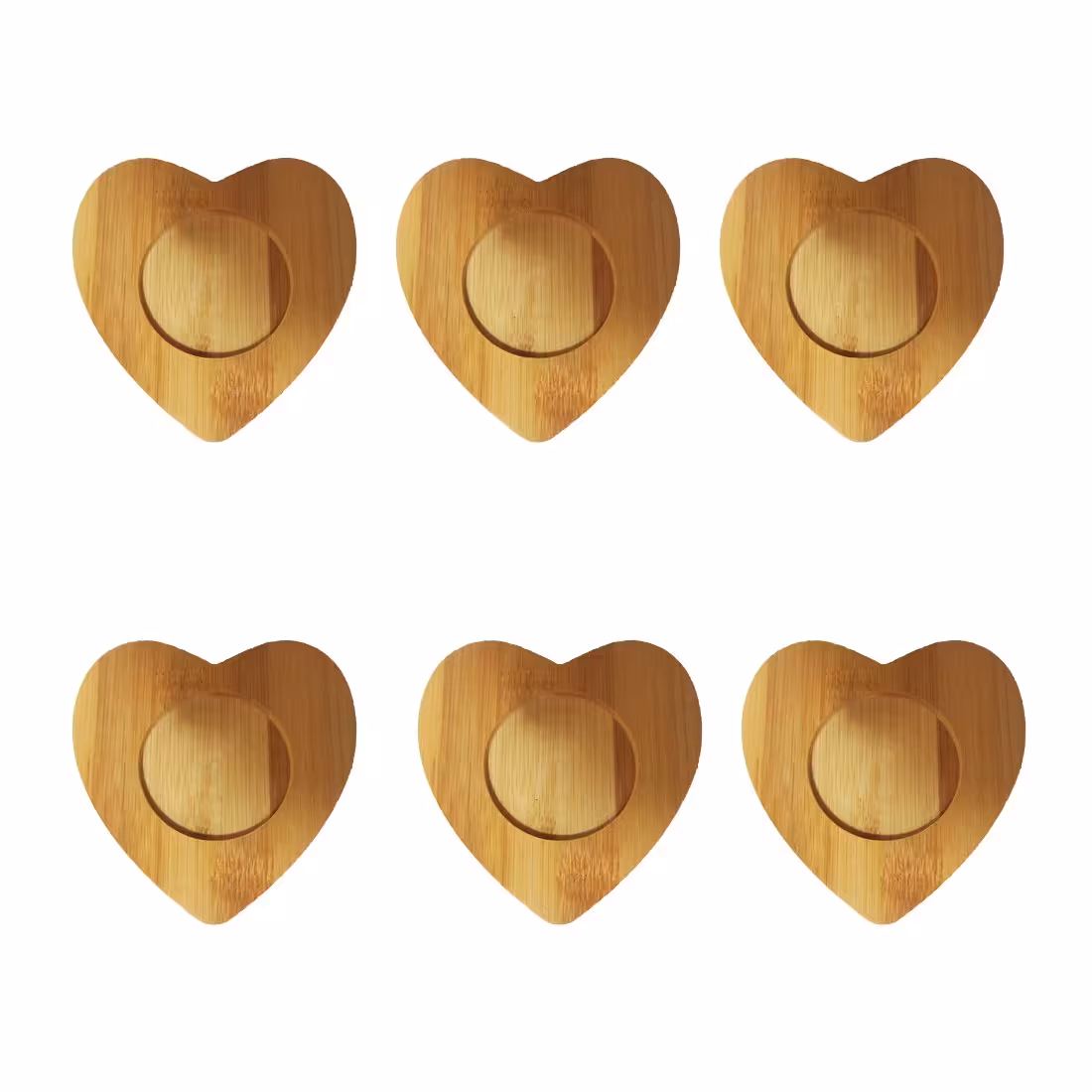 ست 6 عددی زیر لیوانی (زیر فنجانی) چوبی بامبو مدل Heart کد Gw52001003
