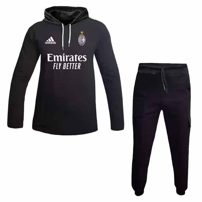 ست هودی کلاه دار آستین بلند مشکی آث میلان