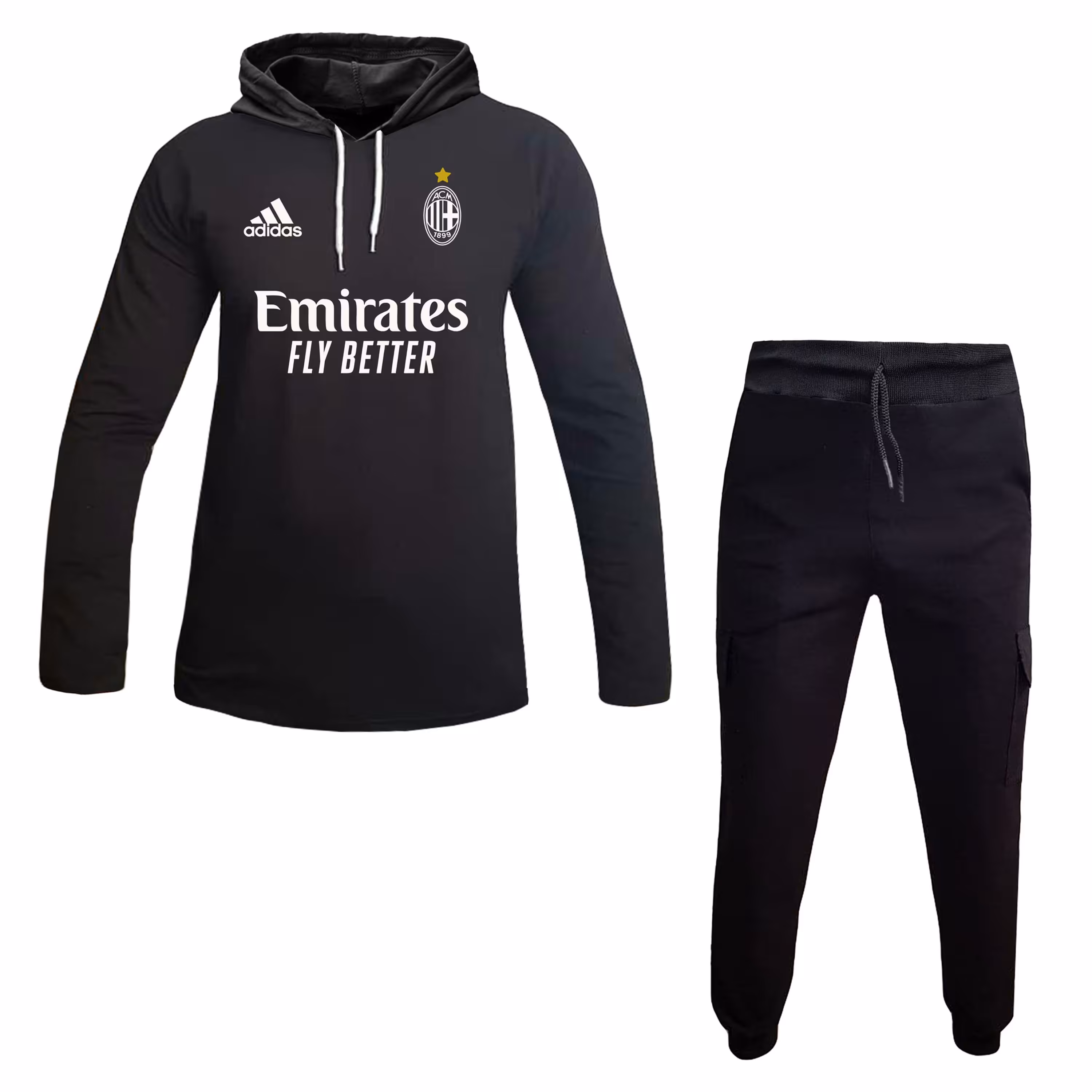 ست هودی کلاه دار آستین بلند مشکی آث میلان