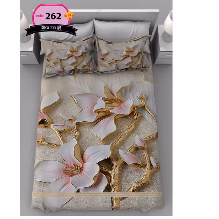 روتختی دونفره سه بعدی برند گوزل 7 تکه  عرض180 با ملحفه اضافه کشدوزی شده 