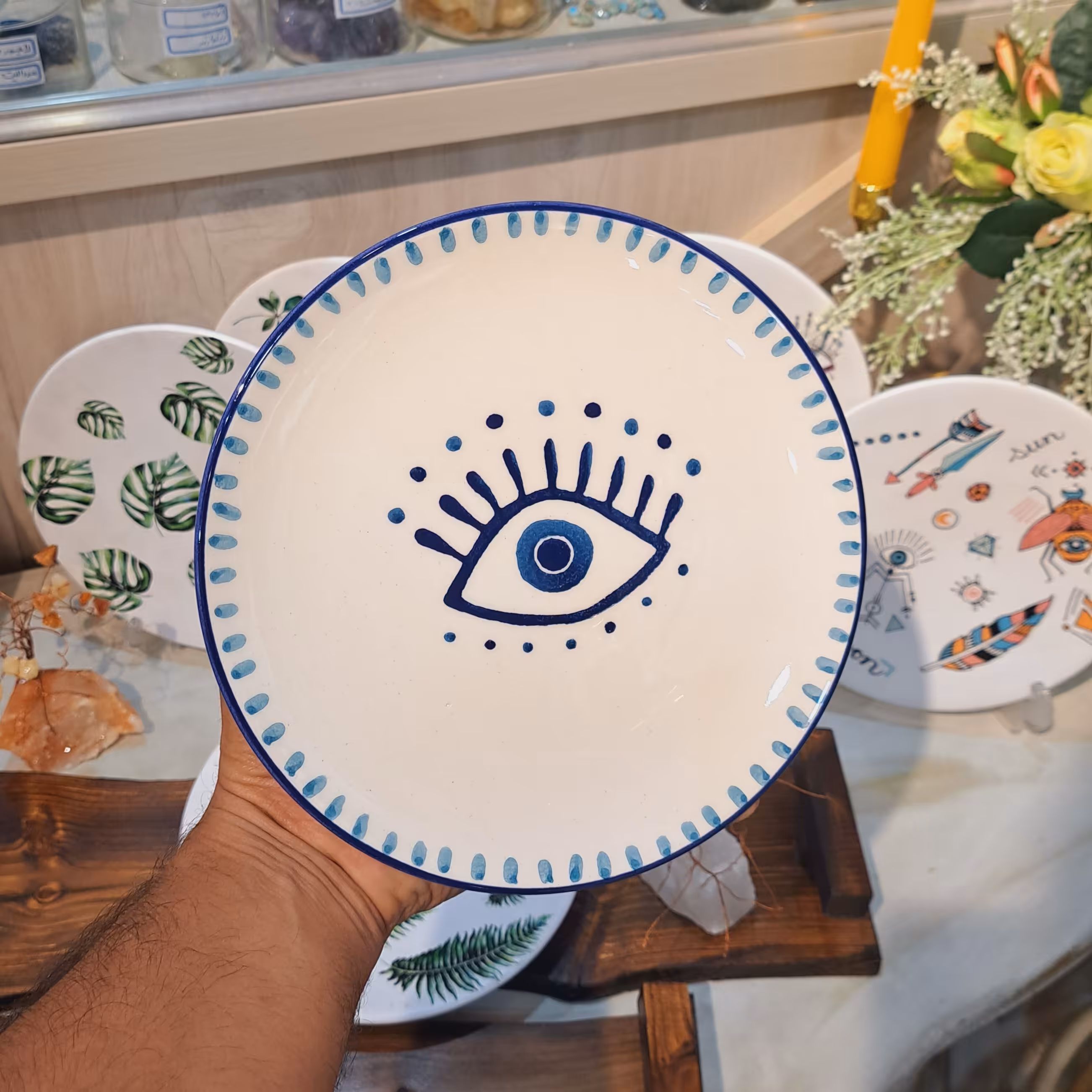 دیوارکوب چشم نظر  سرامیکی دیوارکوب دکوری بشقاب دیواری بشقاب دکوری بشقاب عتیقه اویز دکوری دیوارکوب ایکیا