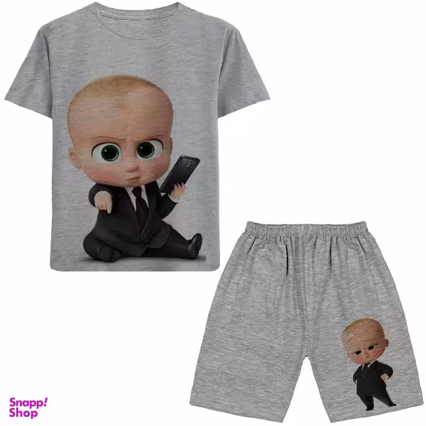 ست تیشرت آستین کوتاه و شلوارک پسرانه مدل بچه رییس N38