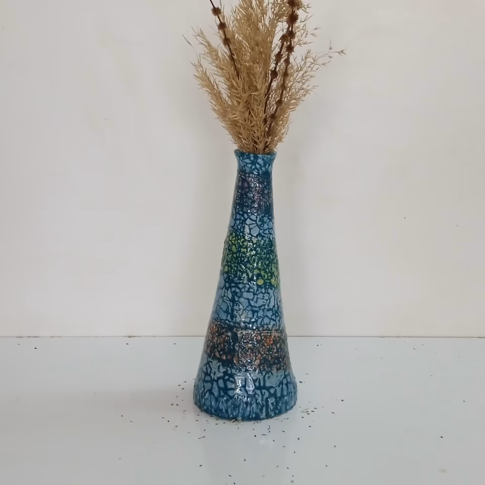 گلدان سرامیکی لعاب ترکی سبز کله غازی راه راه 