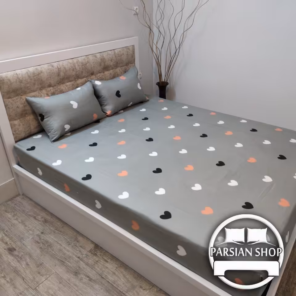 نیم ست ملحفه کشدار (روتختی) خوشخواب  دونفره طرح قلب ریز طوسی