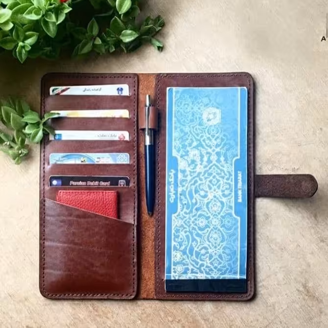کیف دسته چک چرم طبیعی دست دوز