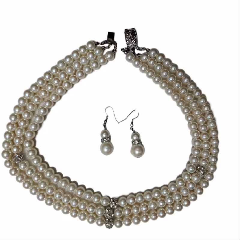 نیم ست گردنبند و گوشواره مروارید مصنوعی رنگ سفید