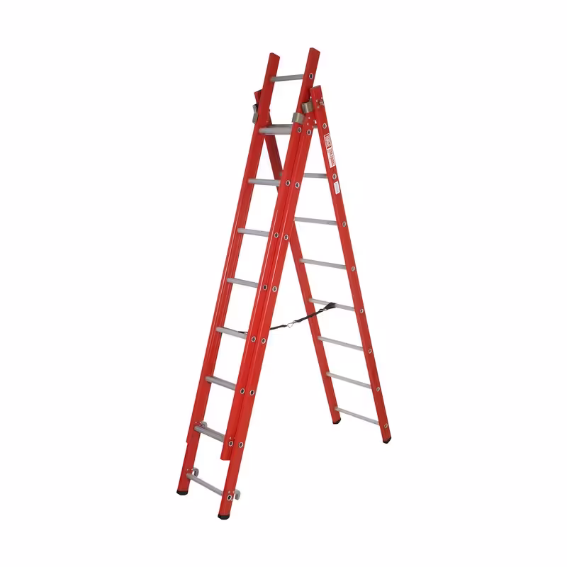 نردبان 7.5 متری 3 تکه مخابراتی ریلی آلومینومی مستحکم با پایه تعادل 28 پله تک صنعت آلوم پارس پله با پله 3 سانتی 