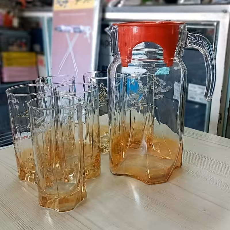 پارچ و لیوان کریستال رنگی پاشاباغچه لونا شکری طلایی 