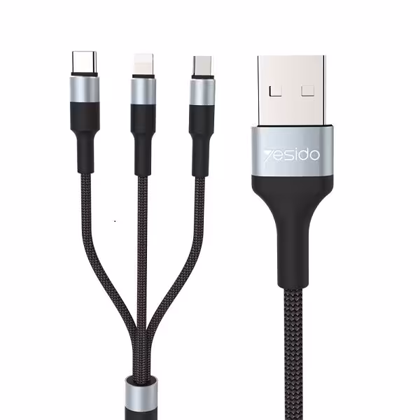 کابل شارژ اصلی ایفون ، میکرو و تایپ سی اورجینال برند یسیدو مدل CA20 کابل سه سر