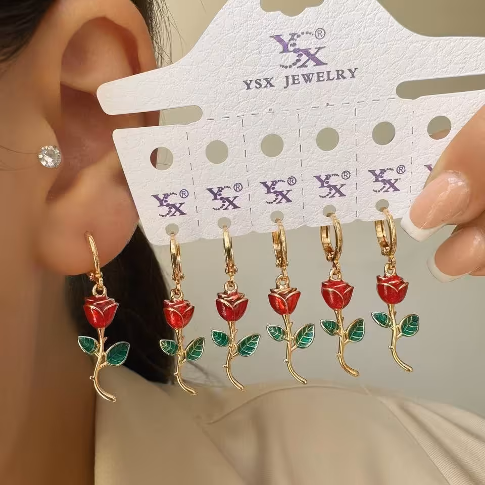 گوشواره مجلسی آویز گل رز از برند ysx