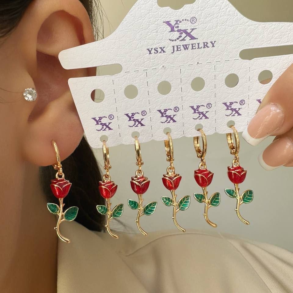گوشواره مجلسی آویز گل رز از برند ysx