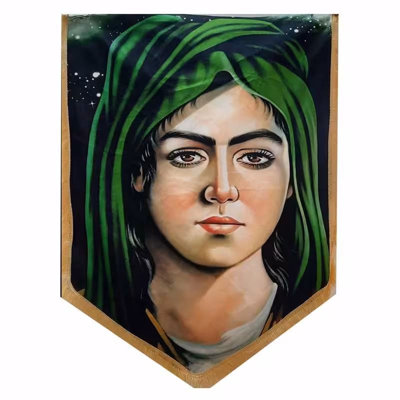 پرچم مخمل تمثال حضرت قاسم (ع) کتیبه شمایل حضرت قاسم بن الحسن مناسب ولادت و شهادت