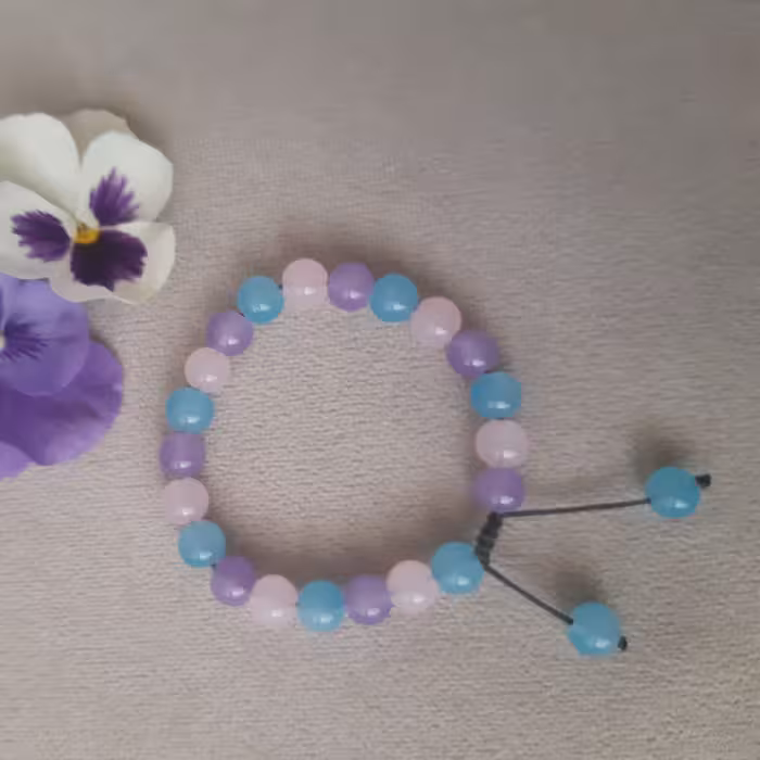 دستبند مهره  سنگی صورتی آبی یاسی با قفل کشویی مناسب برای همه سنین