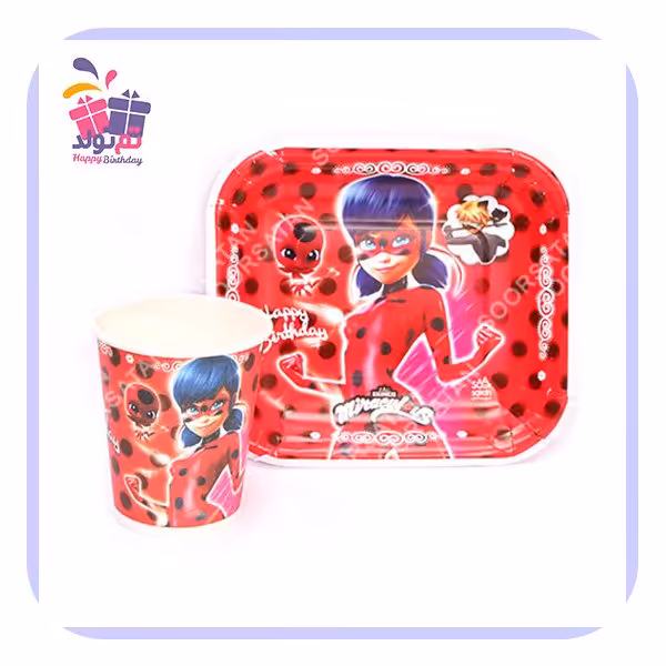 تم دختر کفشدوزک بشقاب و لیوان