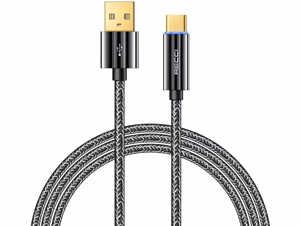کابل شارژ تایپ سی و انتقال دیتا هوشمند 3 آمپر 1متری رسی RECCI TYPE C SMART POWER OFF 3A RS03C