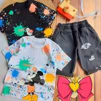 تیشرت شلوارک میکی آبرنگی  اسپرت دخترانه و پسرانه