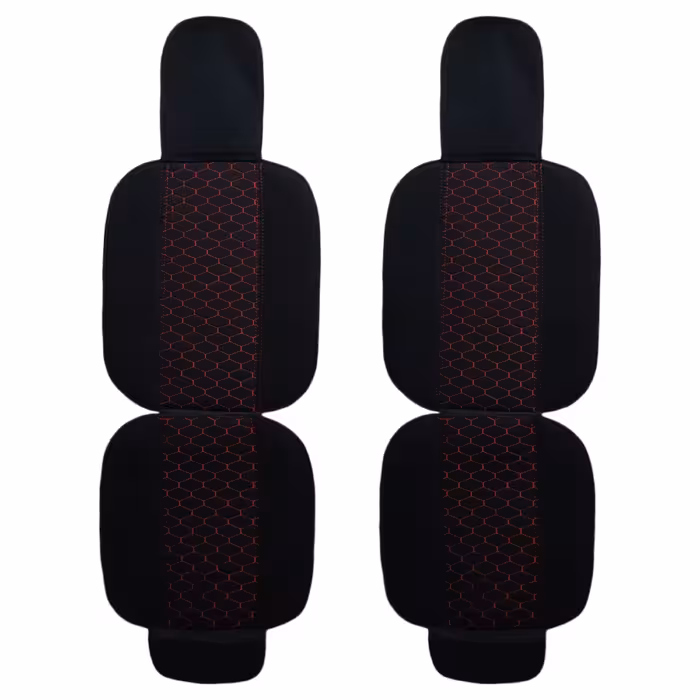 پشتی صندلی MMP مجموعه دو عددی مشکی طرح شش ضلعی نخ قرمز