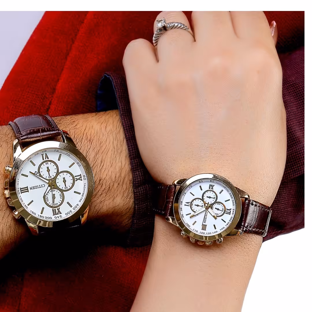 ساعت مچی بند چرمی طرح سه موتوره سیتیزن 