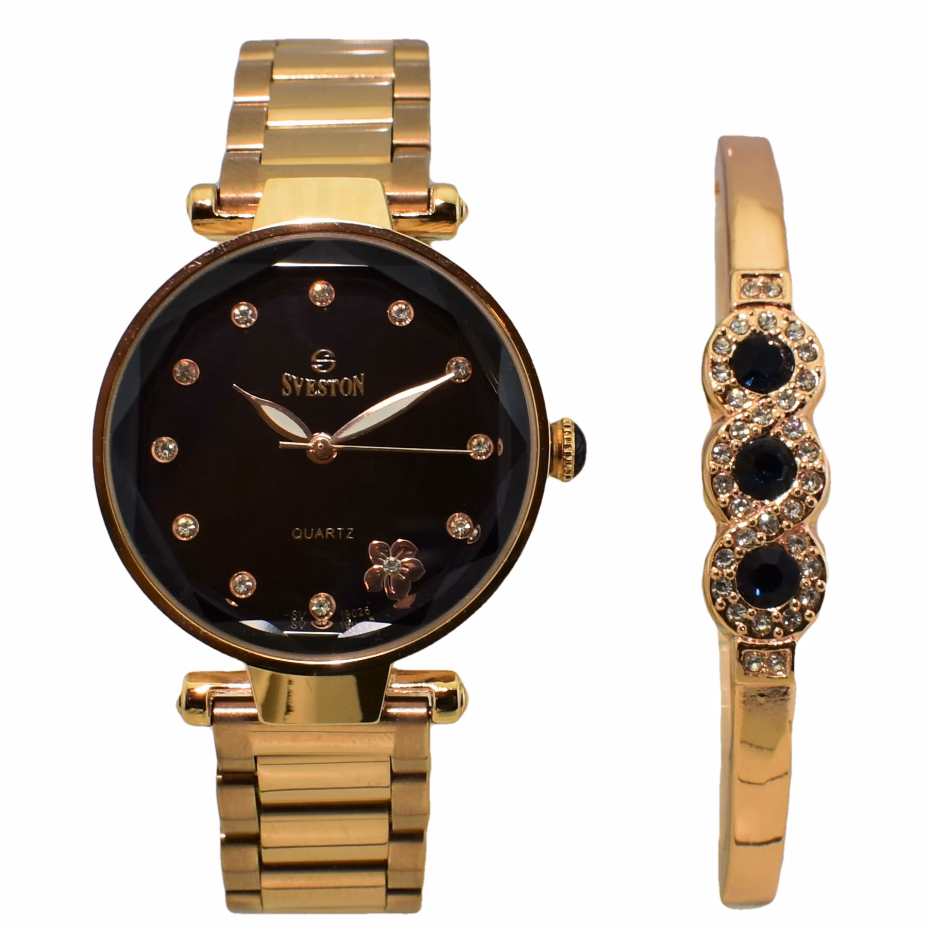 SVESTON NO  SV19026 ست ساعت و دستبند زنانه جدیدساخت ژاپن رزگلد اندیکسها نگین دار
