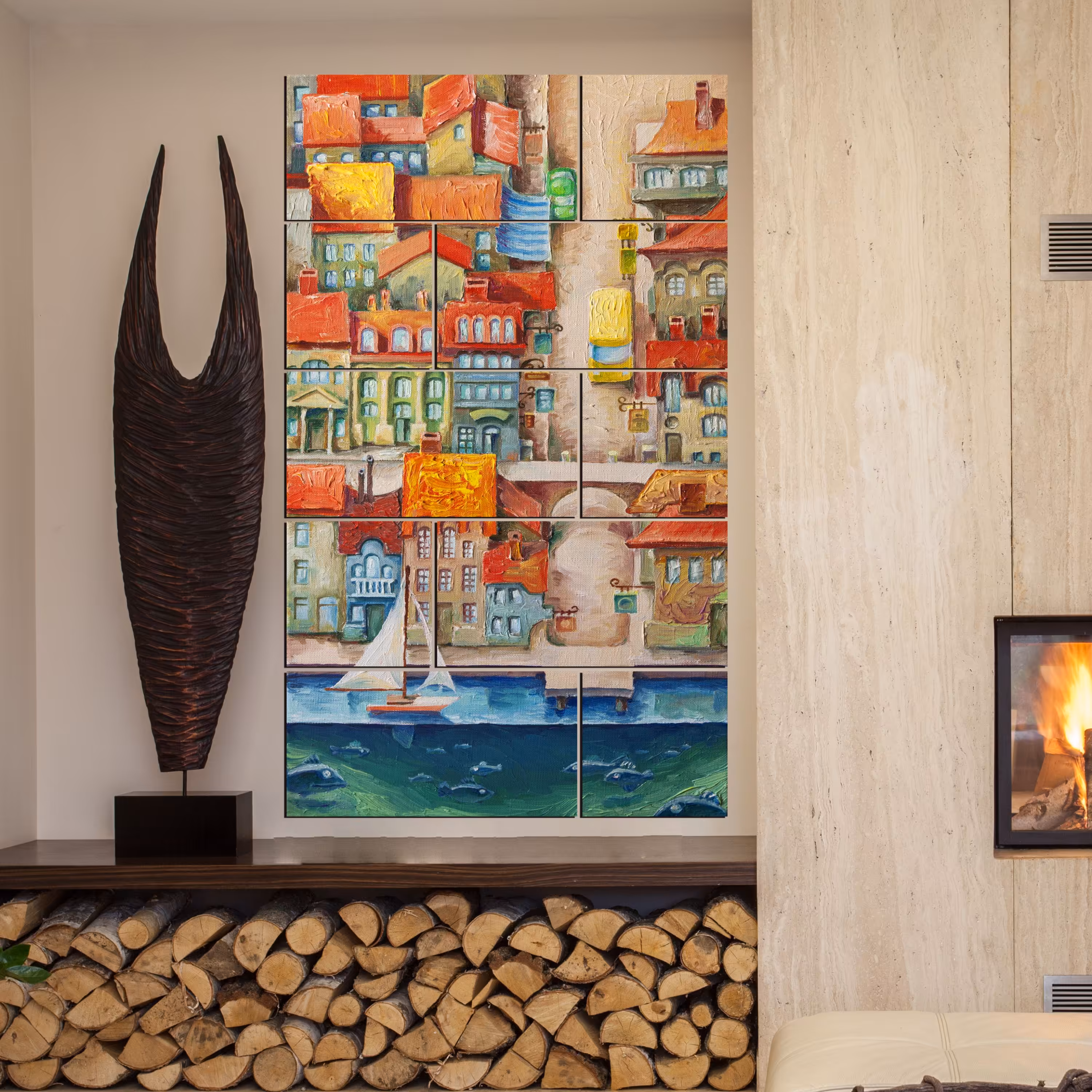 تابلو شاسی طرح نقاشی شهر از بالا سایز 60X100