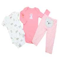 ست سه تکه بادی و شلوار دخترانه نوزادی طرح خرس و راه راه رنگی کارترز Carters