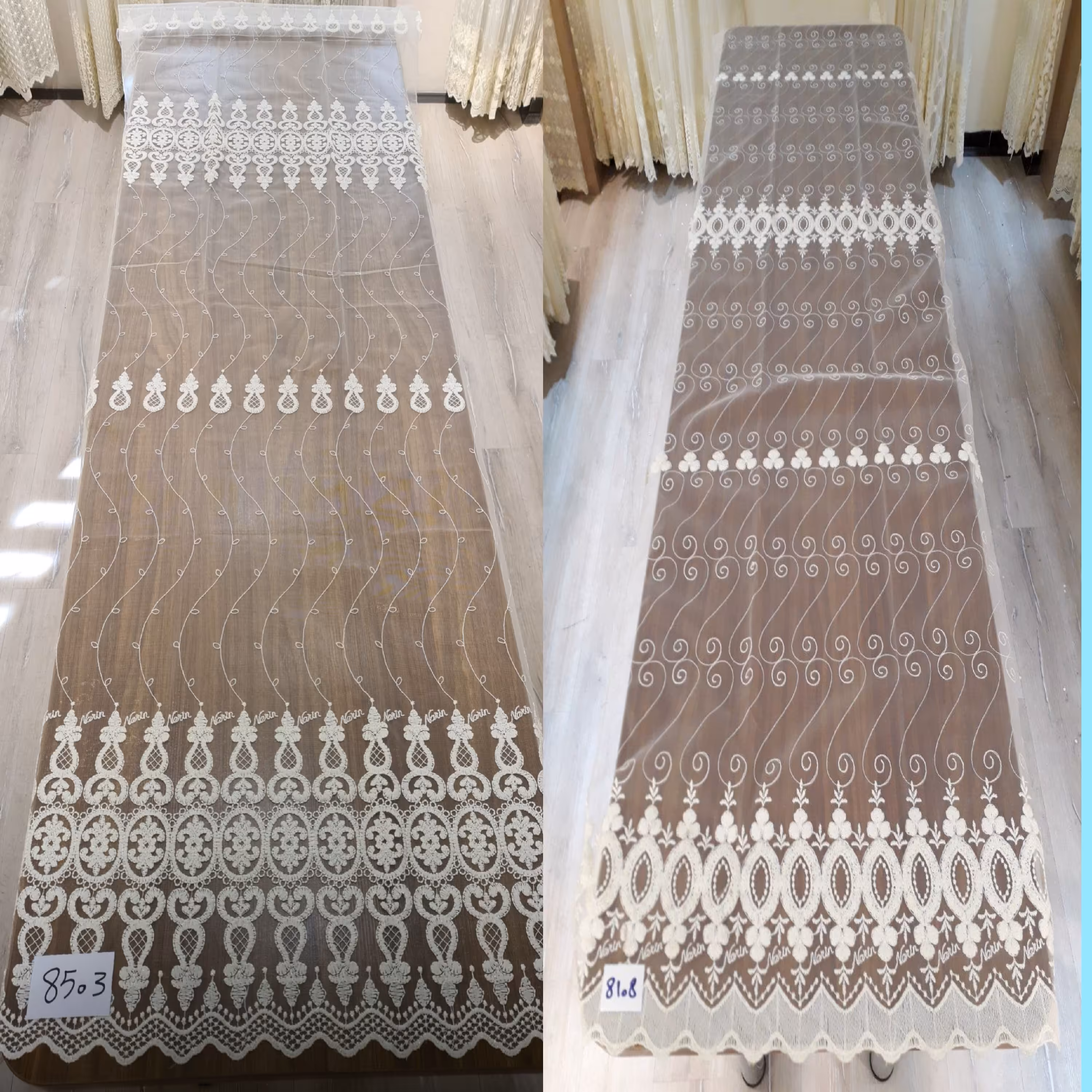 پارچه پرده ای تور خامه دوزی ترک