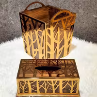 سطل و جا دستمال چوبی 