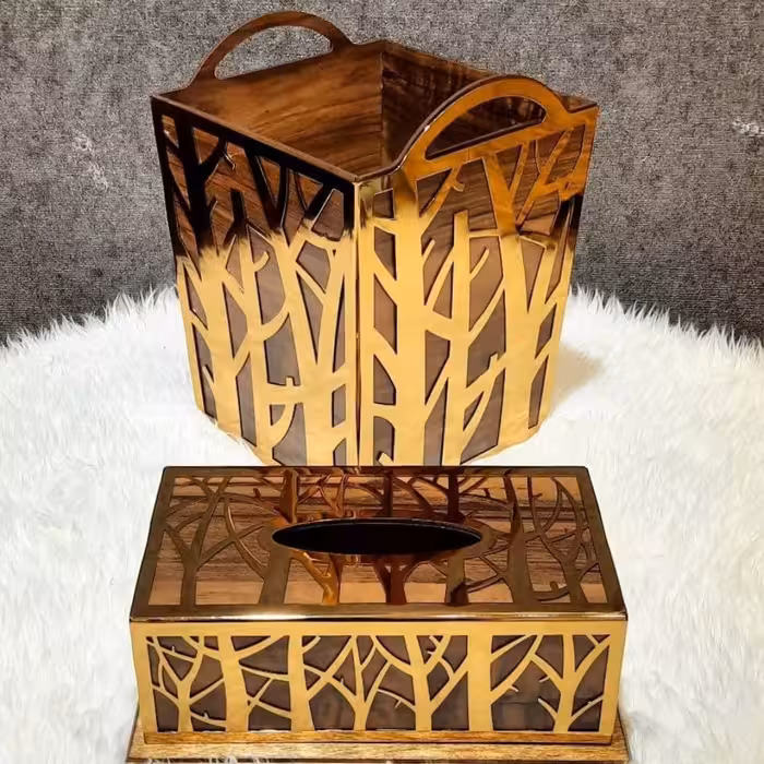 سطل و جا دستمال چوبی 