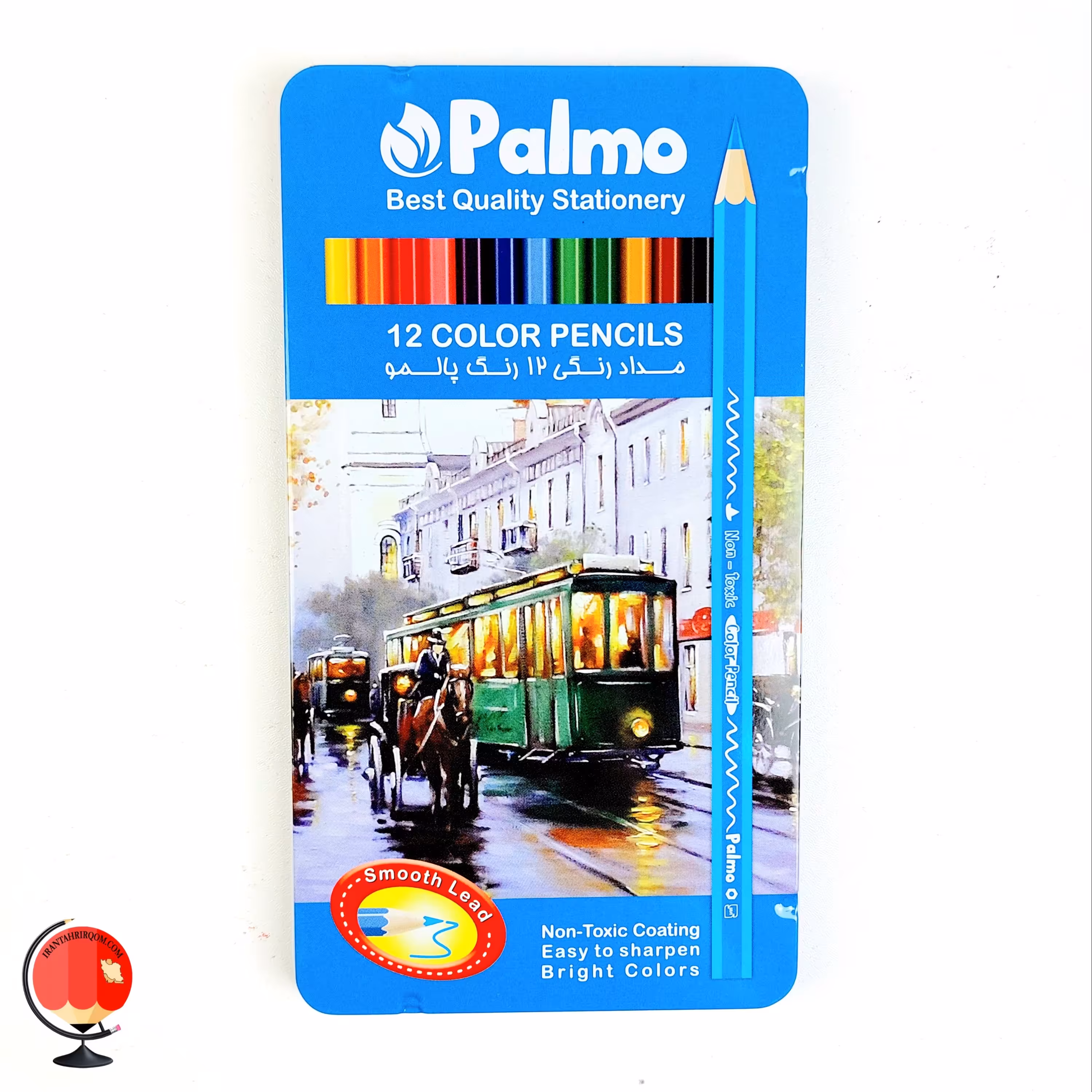 مداد رنگی 12 رنگ پالمو جعبه فلز palmo آبی کد 14107