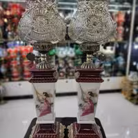 چراغ ایتالیایی با لاله کریستال و قطعات برنزی