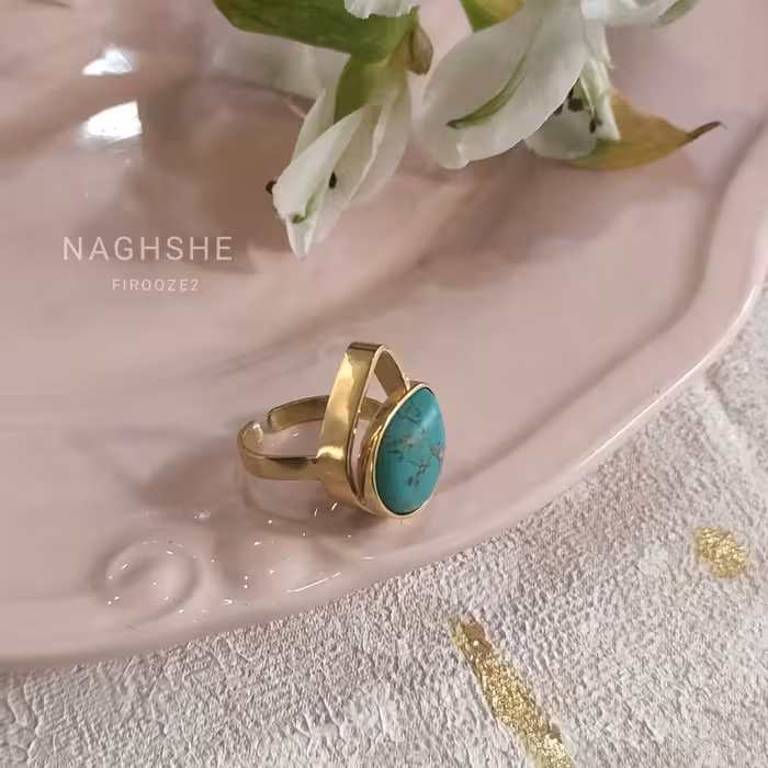 انگشتر فیروزه اشکی هندسی دو اشک دست ساز