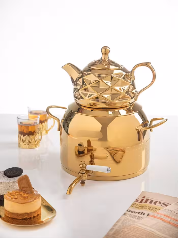 کتری و قوری ریسمون دو رنگ استیل و طلایی مدل 6045(ضمانت اصالت کالا)