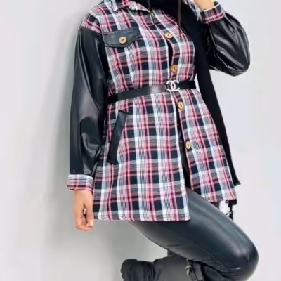 مانتو اسپرت زنانه پشمی مدل مانتو آستین چرم
