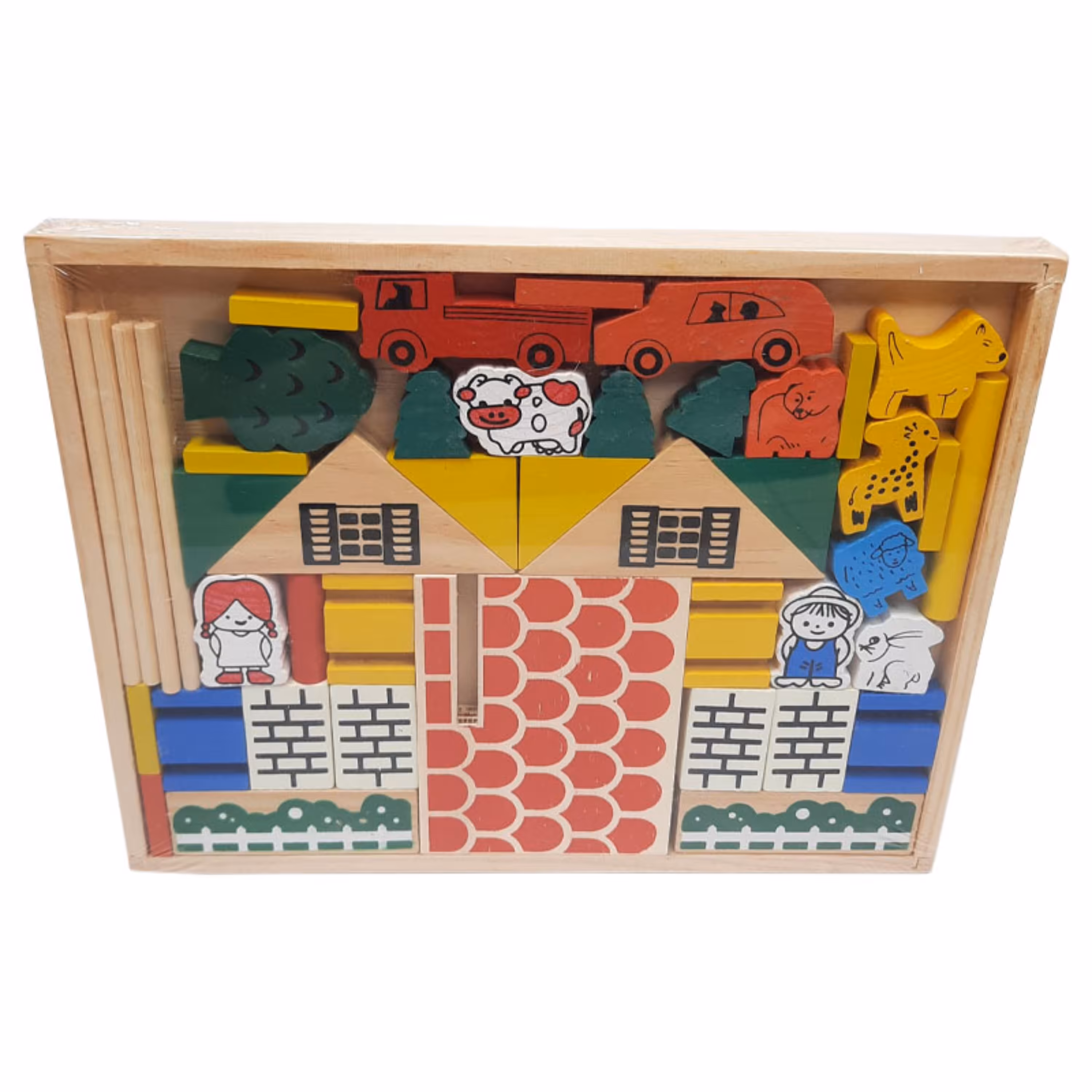 اسباب بازی آموزشی بریکس چوبی 48 قطعه طرح مزرعه