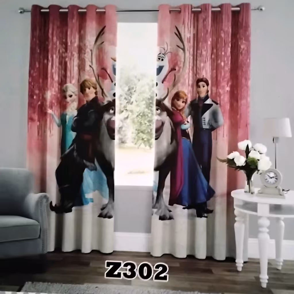 پرده چاپی پانچ  اتاق کودک دوقواره  طرح کارتونی  کد z302