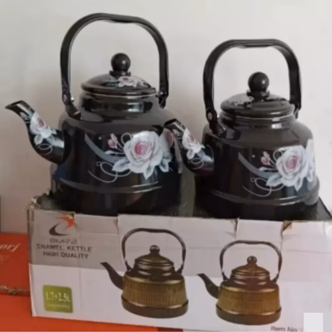 کتری قوری لعابی گلدار کتری 2.5 لیتری و قوری 1.7 لیتری