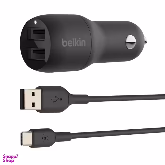 شارژر فندکی بلکین مدل CCE001bt1MBK به همراه کابل تبدیل USB به USB-C