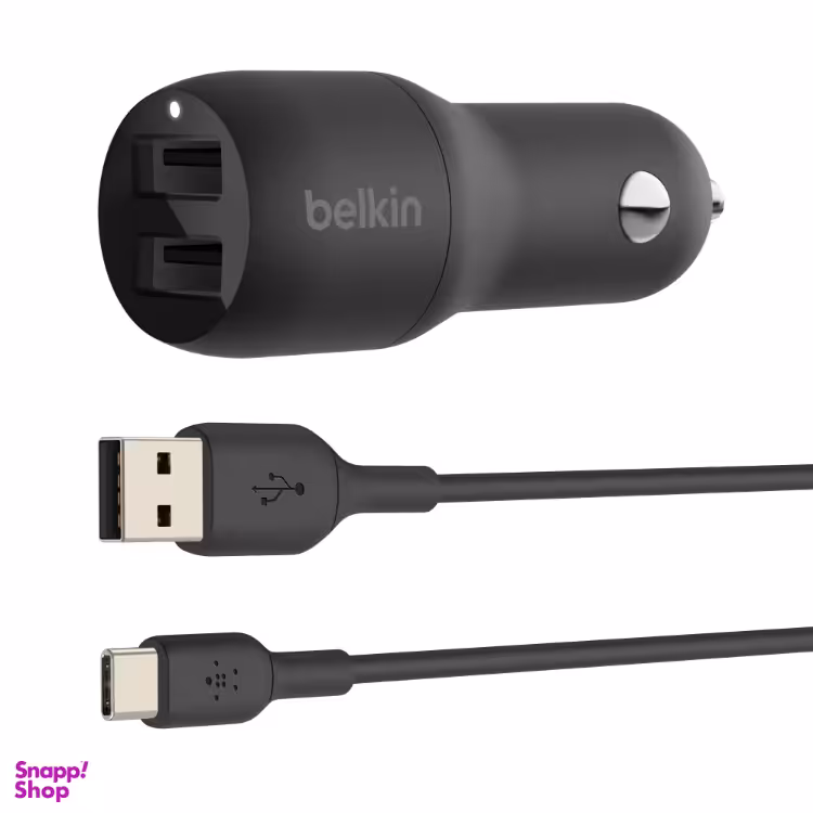 شارژر فندکی بلکین مدل CCE001bt1MBK به همراه کابل تبدیل USB به USB-C