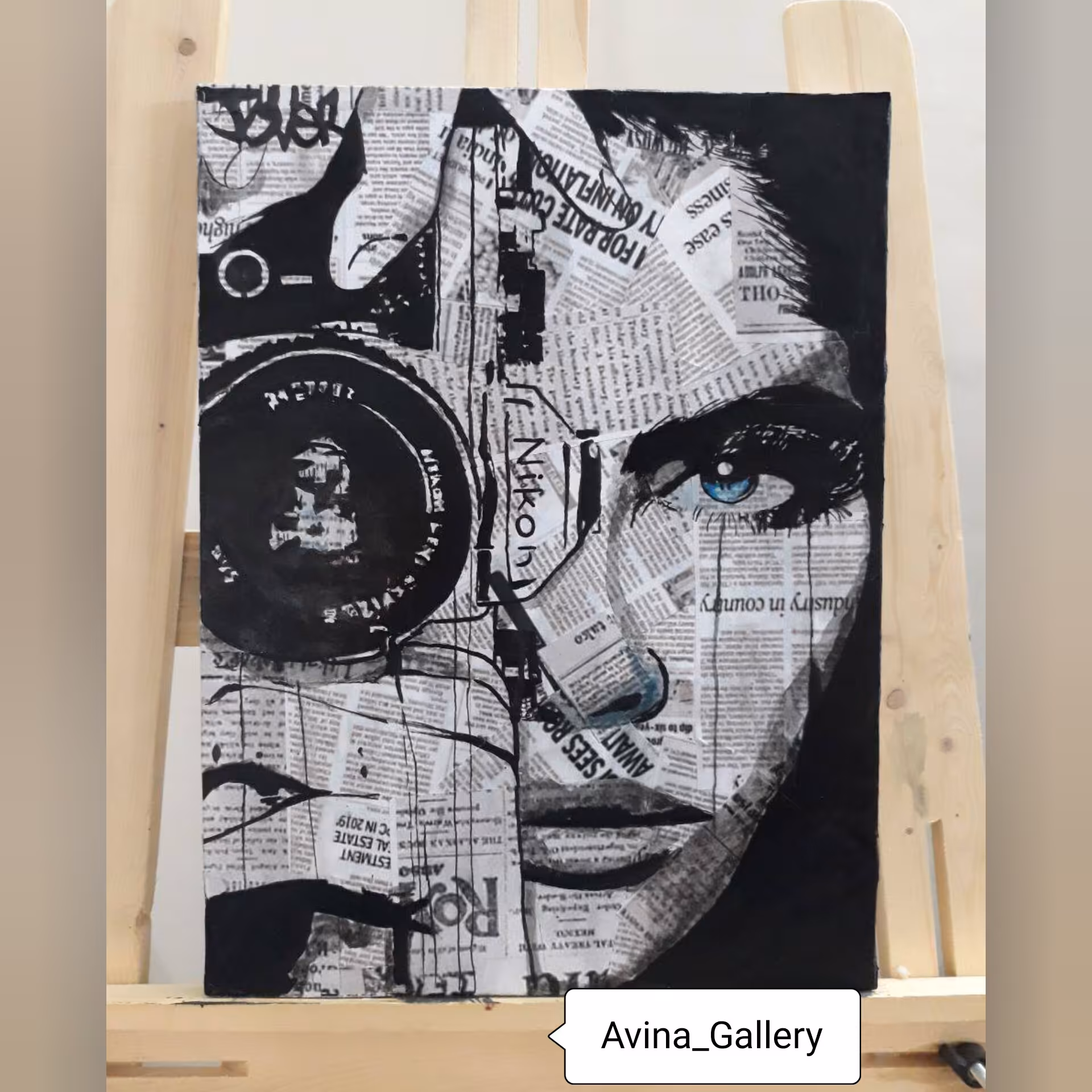 تابلو نقاشی آکرلیک با روزنامه انگیلیسی(سفارش چهره پذیرفته میشود)