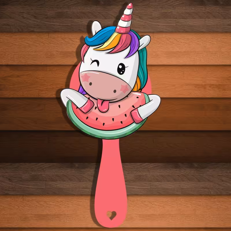 آینه دسته دار چوبی فانتزی اسب شاخ دار 